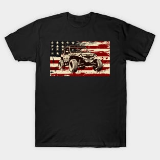 Retro USA Flag Dune Buggy Sand Driver 4x4 Beach rider Baja buggy Offroader T-Shirt